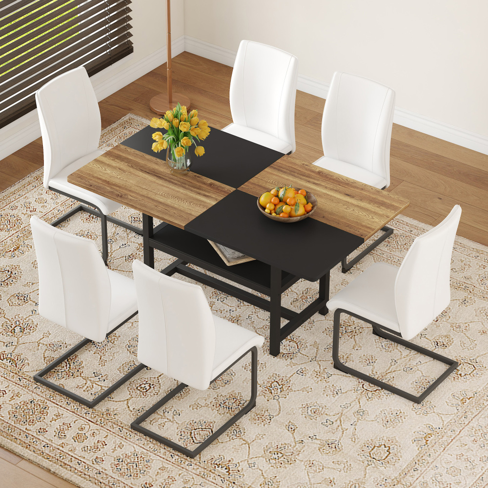 Conjunto mesa de jantar retangular com 6 cadeiras branco 160 cm