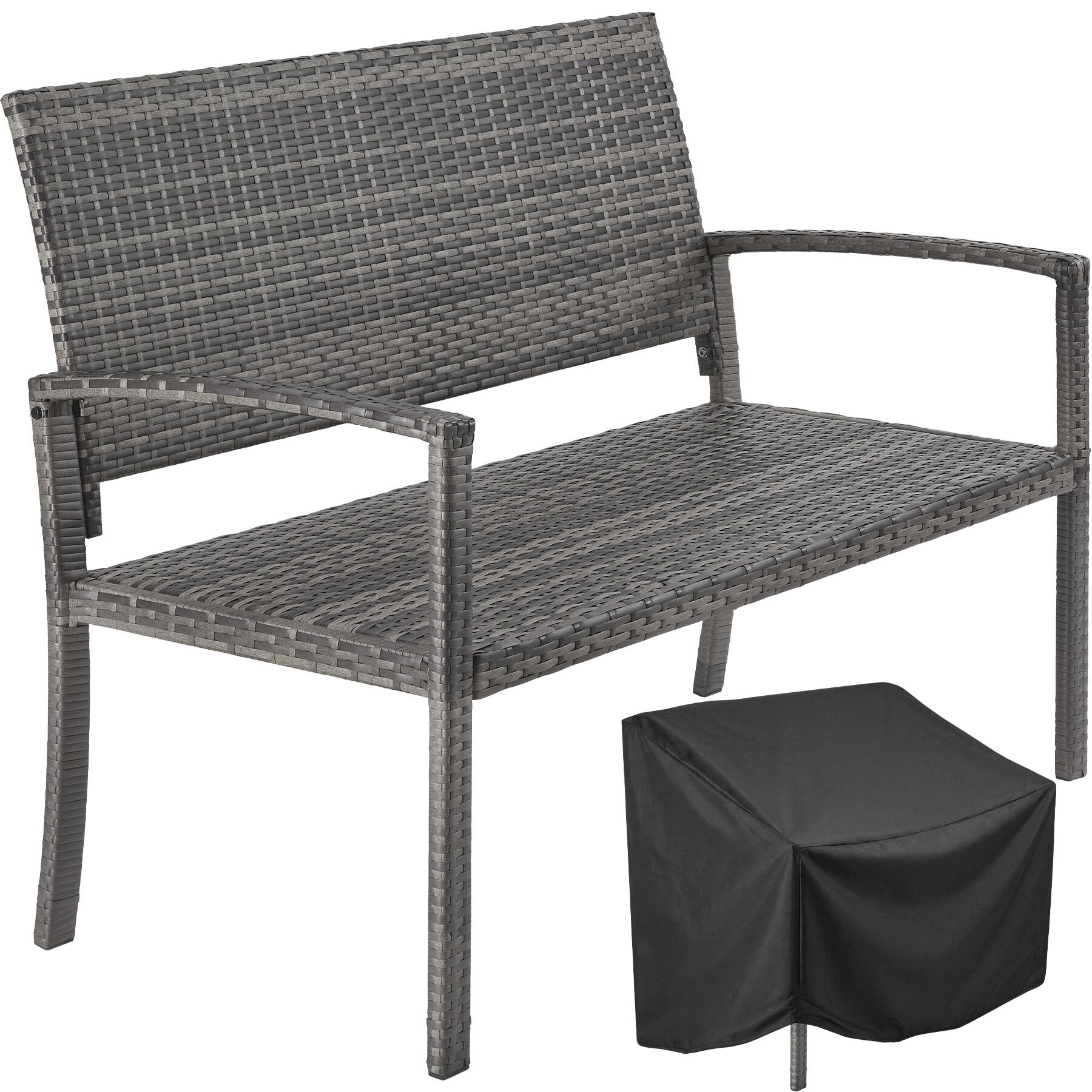 Tectake 2,banco,rattan,apoios,encosto,resistente,estrutura aç, cinzento
