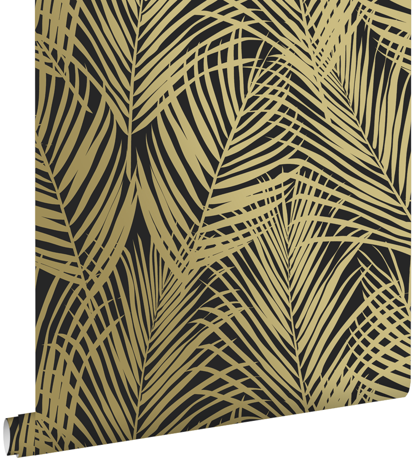 Estahome papel de parede folhas de palmeira pretoedourado 53 cm x 10.05 m