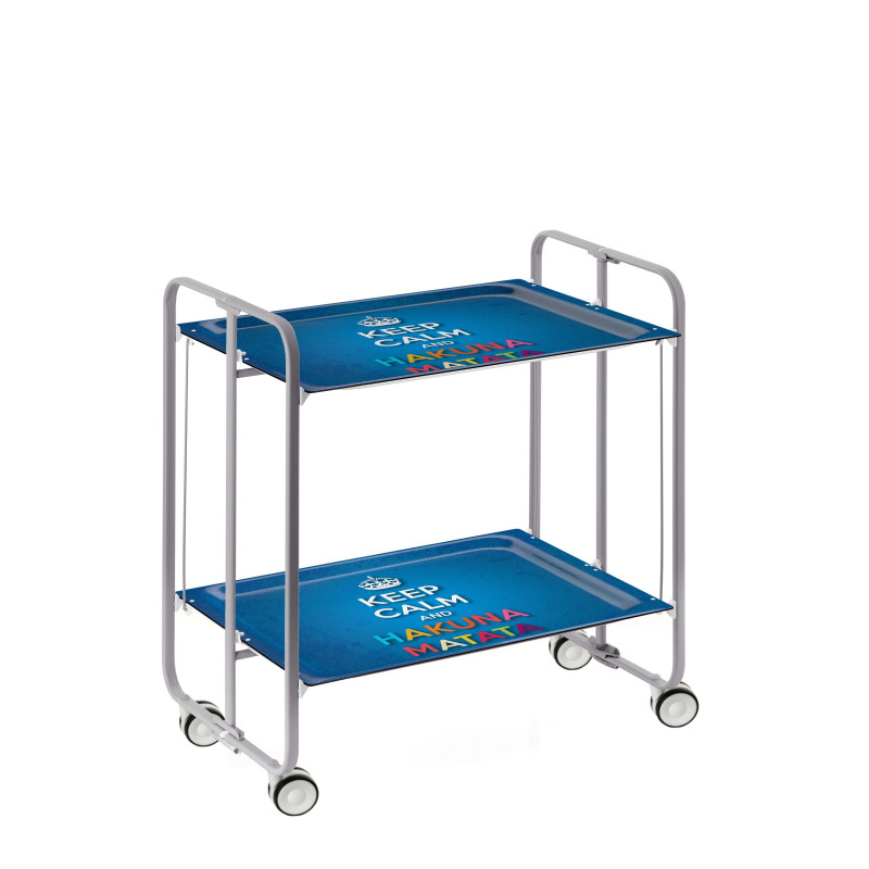 Carrinho de serviço dobrável bauhaus, armação de metal cinza, 2 bandejas