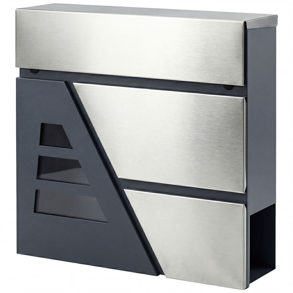 Caixa de correio exterior 37x10x37 cm aço inoxidável, metal color gris