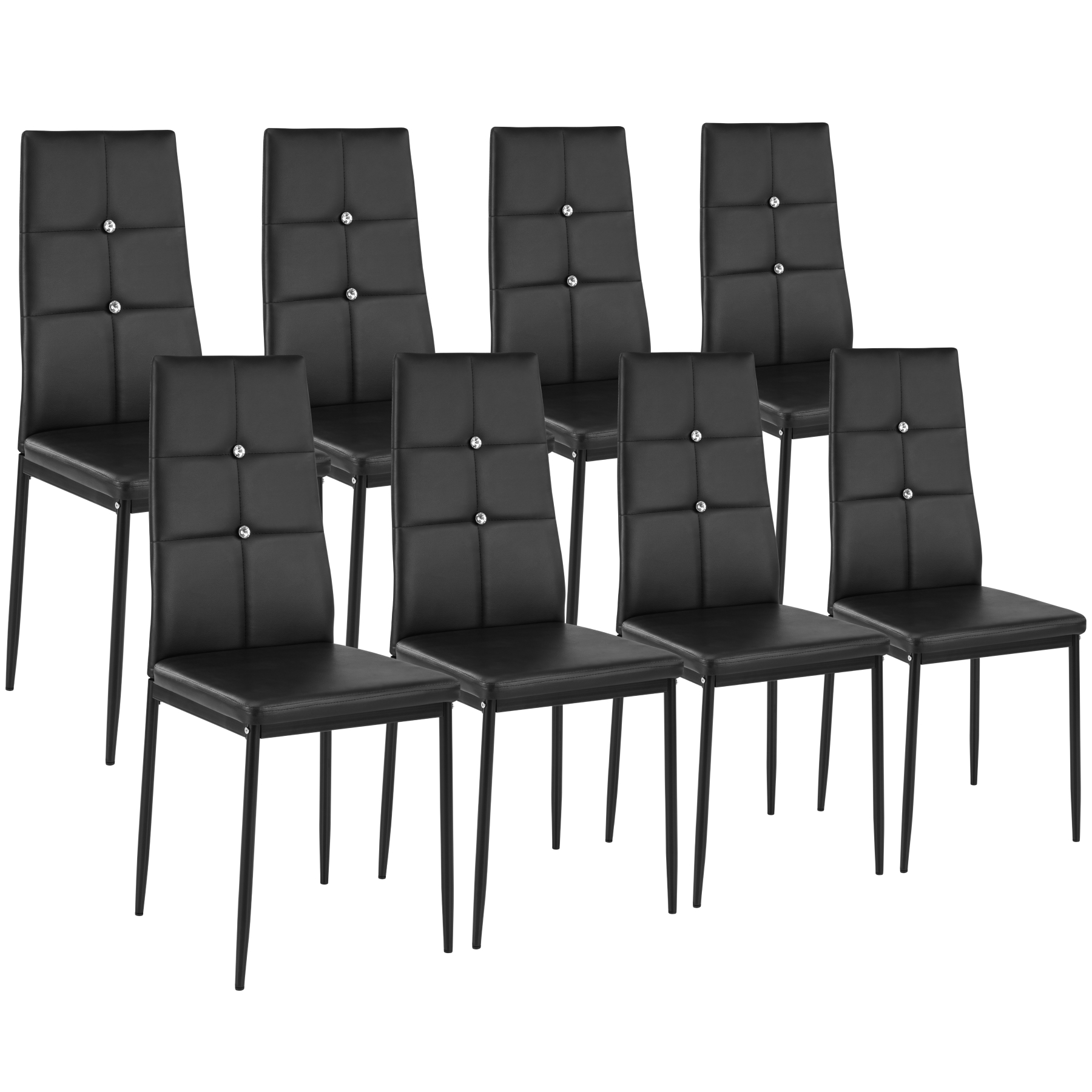 8 cadeiras de sala de jantar sintético com brillantes 40x42x97 cm preto