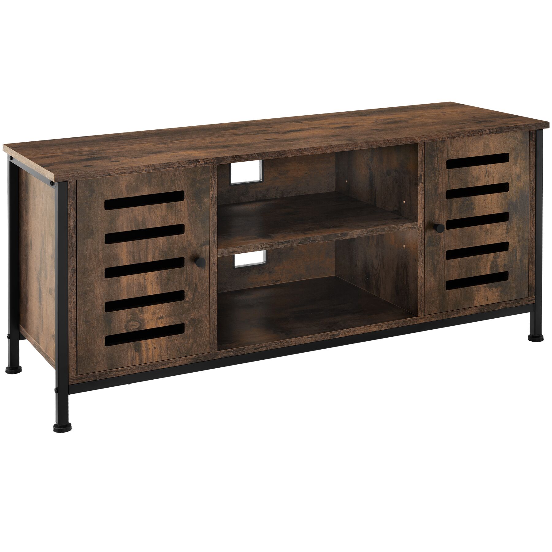 Mueble bajo para televisor 110x41,5x50,5cm, 2 puertas, madeira oscura