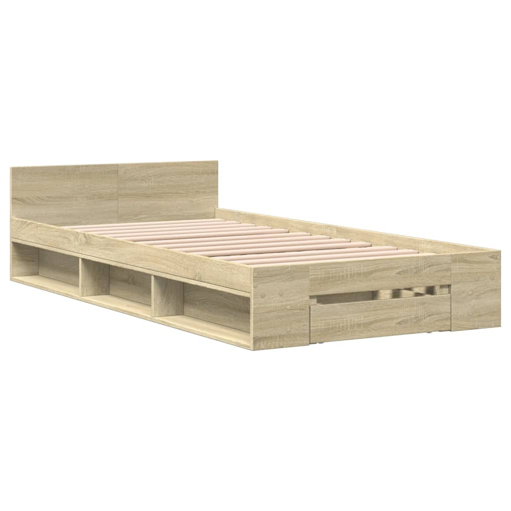 vidaXL cama con cajón madera de ingeniería roble sonoma 75x190 cm