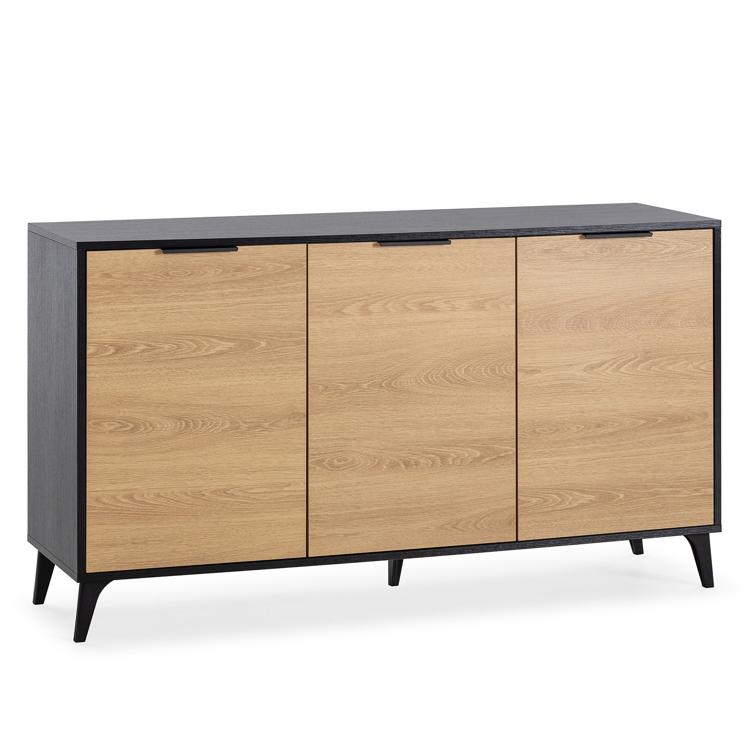 Aparador kalma 3 portas black/oak, 136 cm de largura