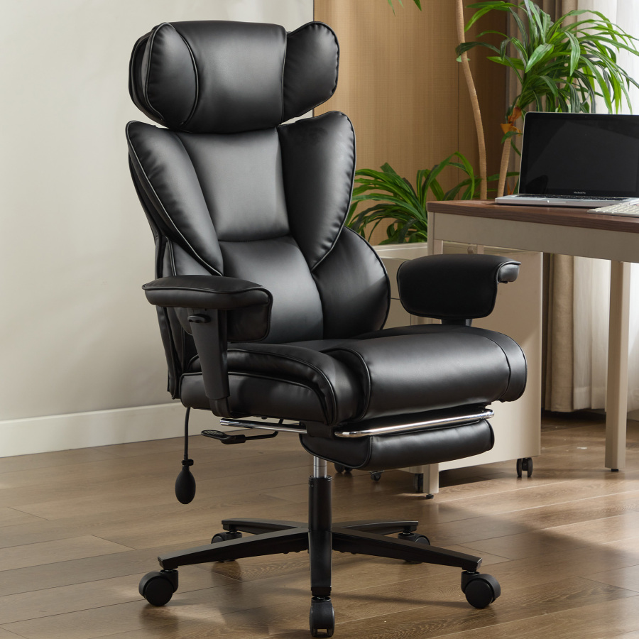 Cadeira de escritório ergonómica reclinável preta com apoio para pés