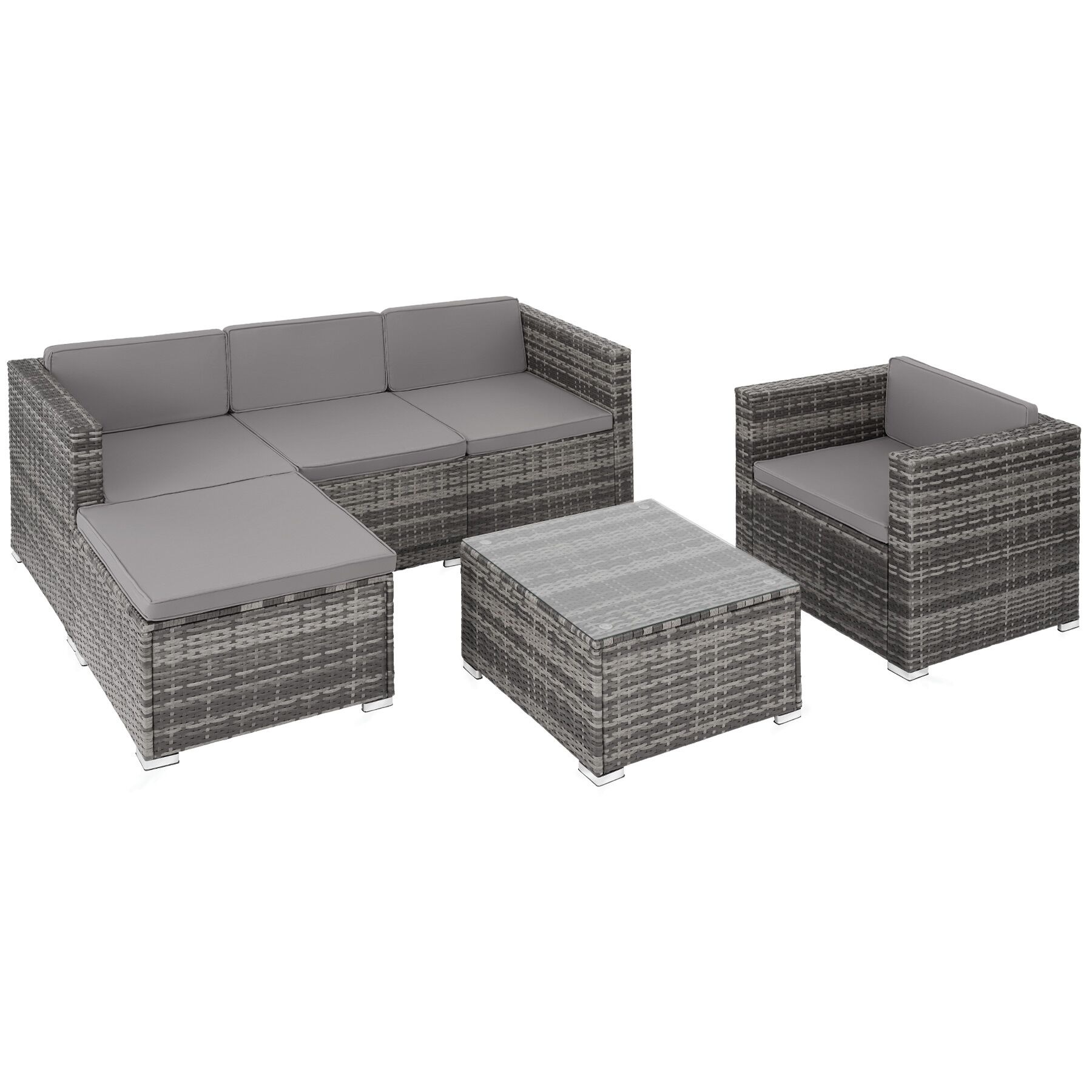 Conjunto de rattan com tablero de vidrio e proteção uva, cinzento