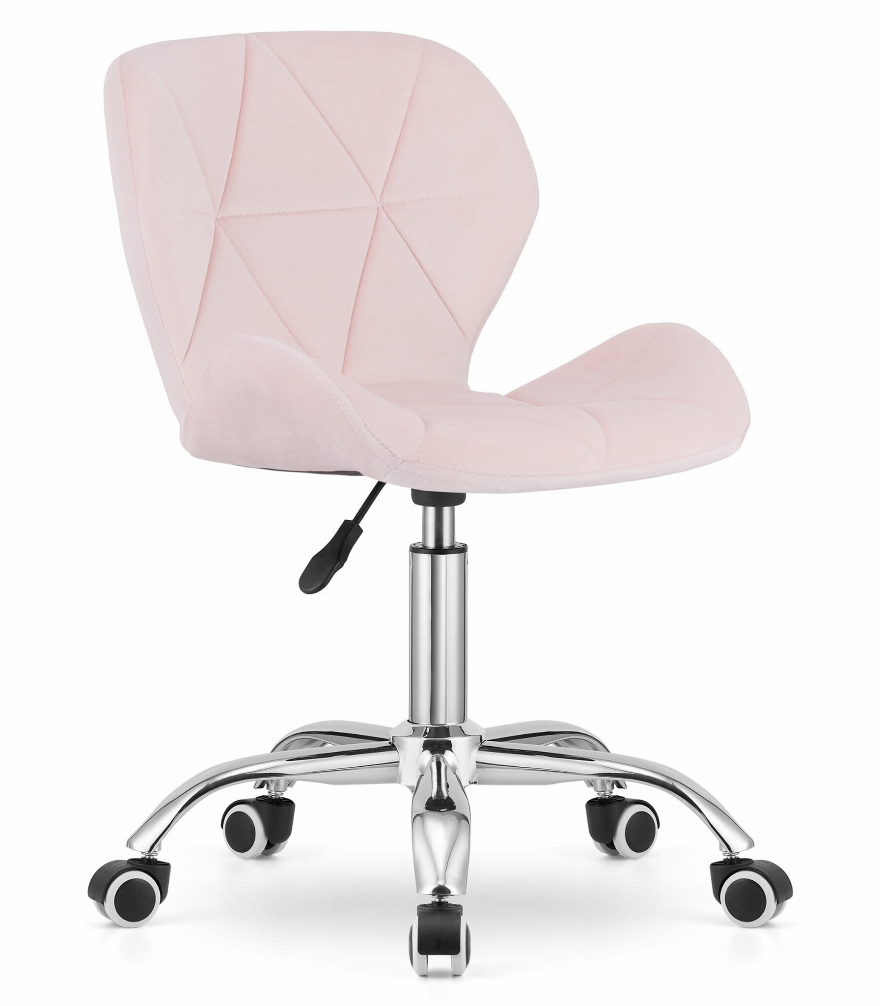 Cadeira giratória ergonômica valora avola em veludo rosa para escritório.