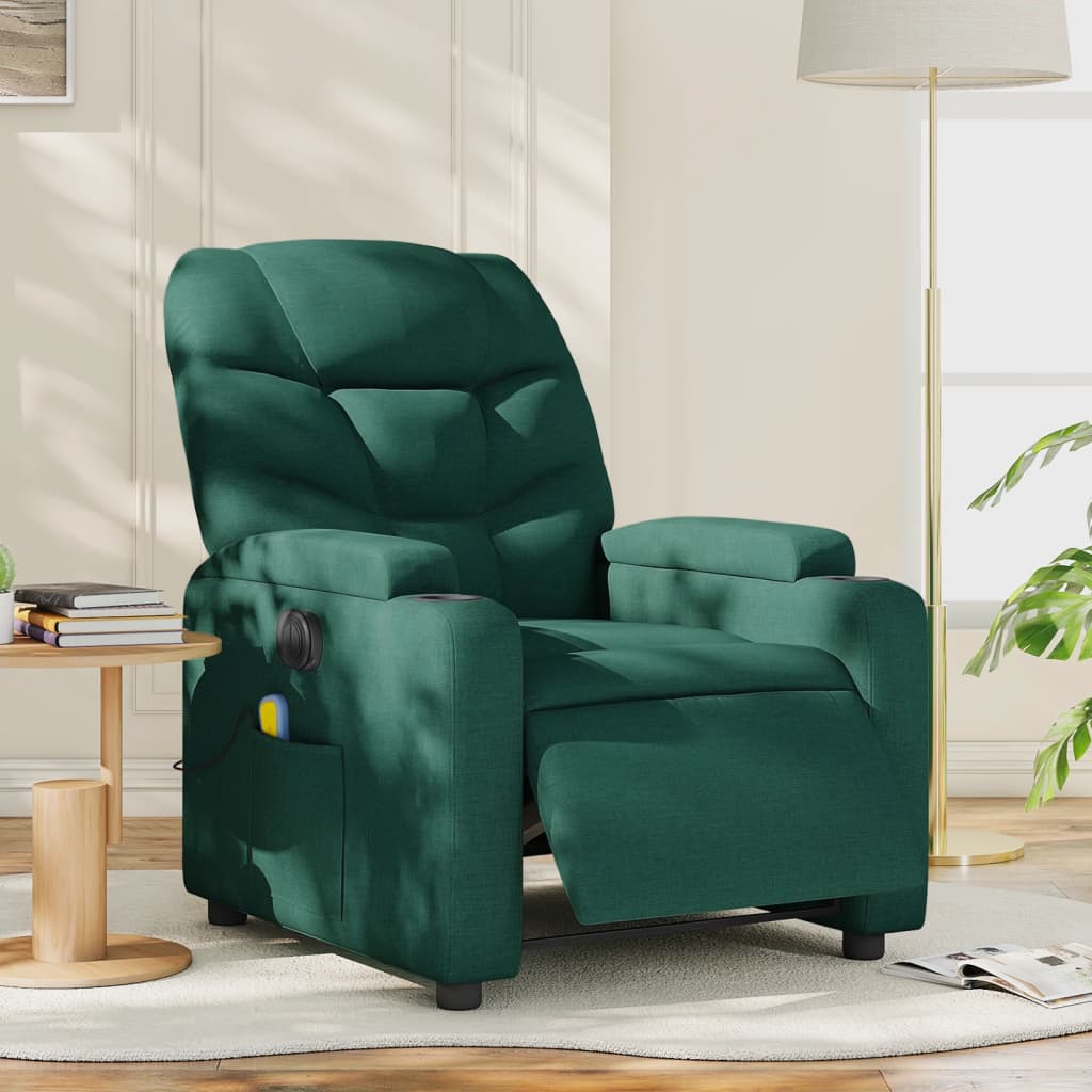 Poltrona reclinável de massagens elétrica tecido verde-escuro ewg5796