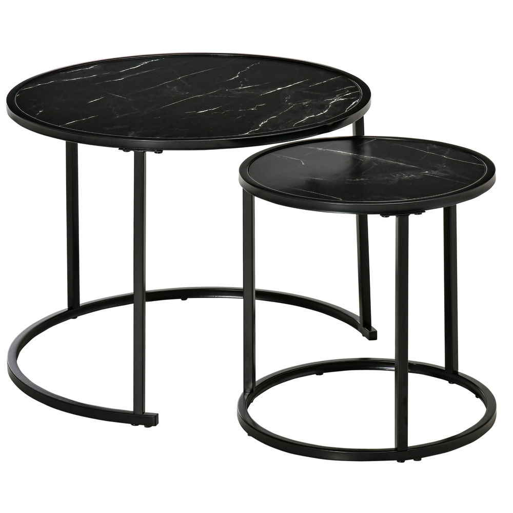 Conjunto de 2 mesas auxiliare 60x60x46 cm aço e mdf Homcom, casa - mesas