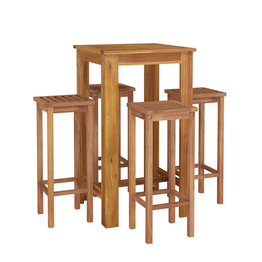 vidaXL mesa y taburetes altos de jardín 5 pzas madera maciza acacia