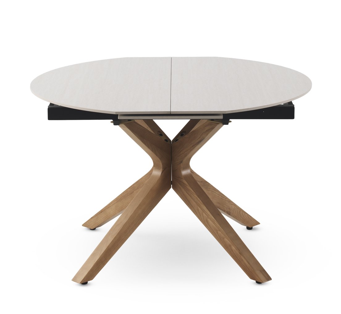 Mesa redonda extensível 120/160x90 com base em madeira de car, 120x120x77cm