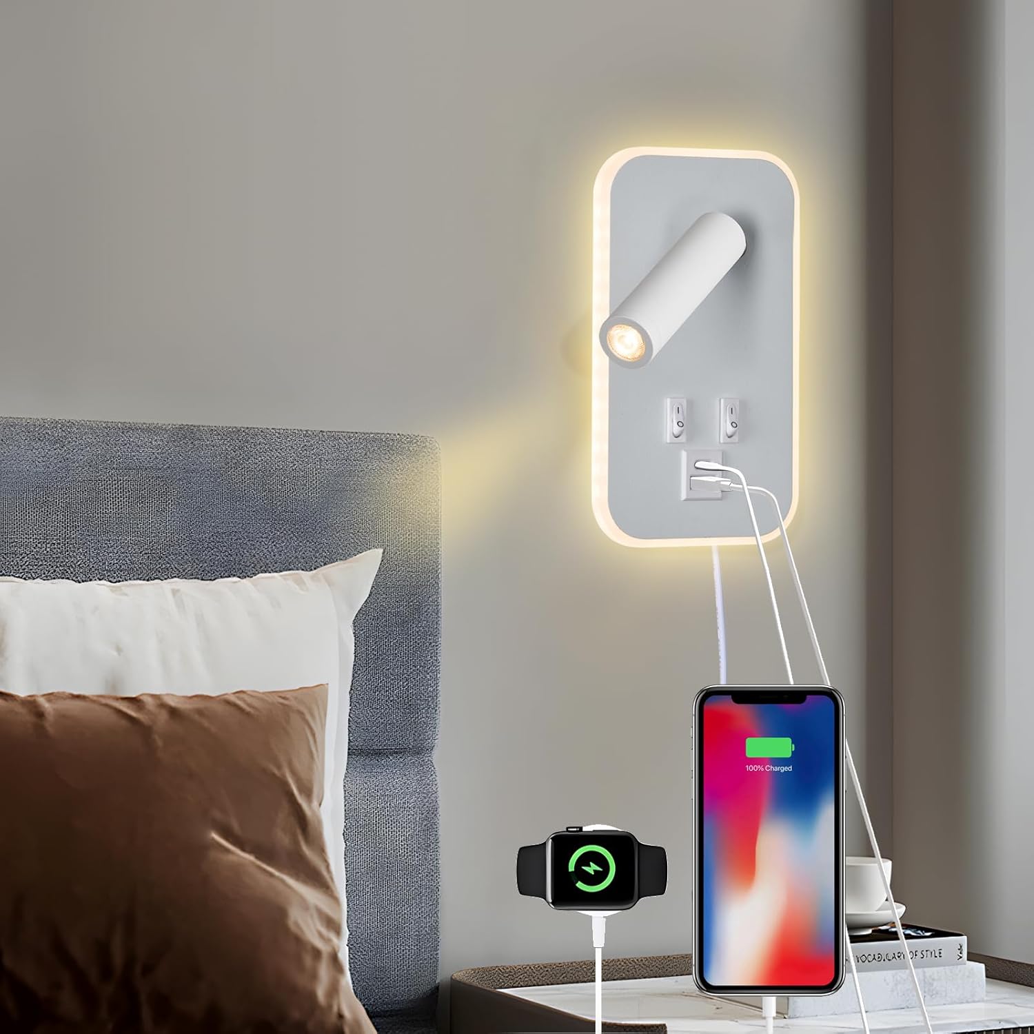 Luminária de parede usb regulável 10 w 3000 k branco