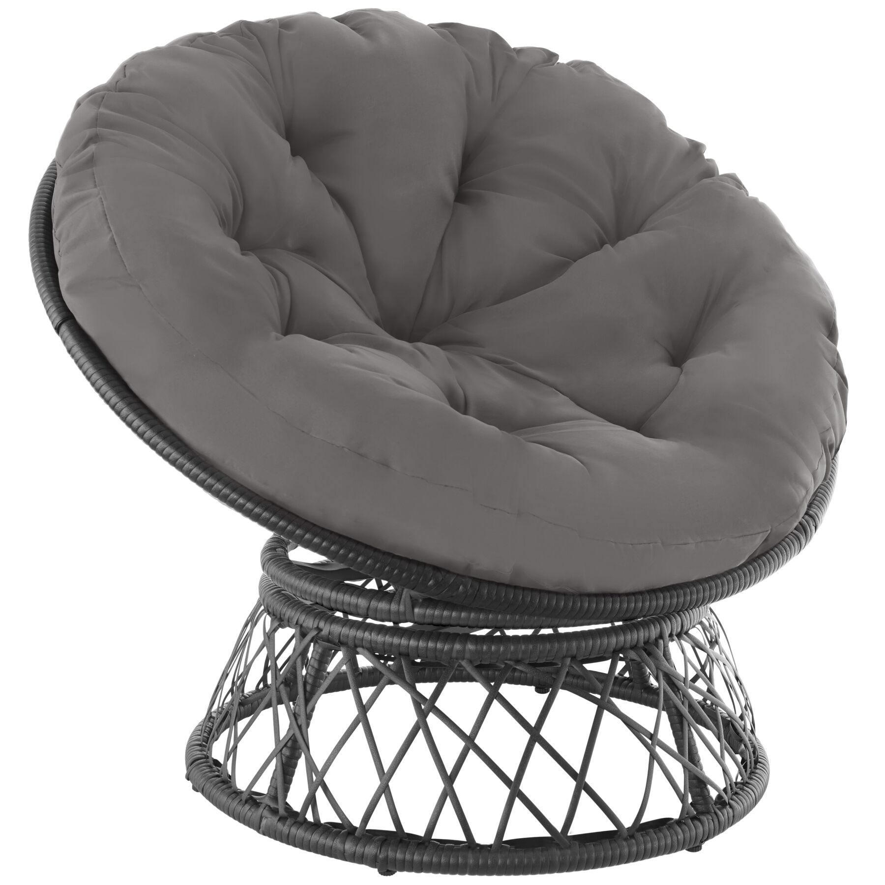 Asiento de rattan giratório com un gran almofada, 92 x 80 x 80.5 cm, preto