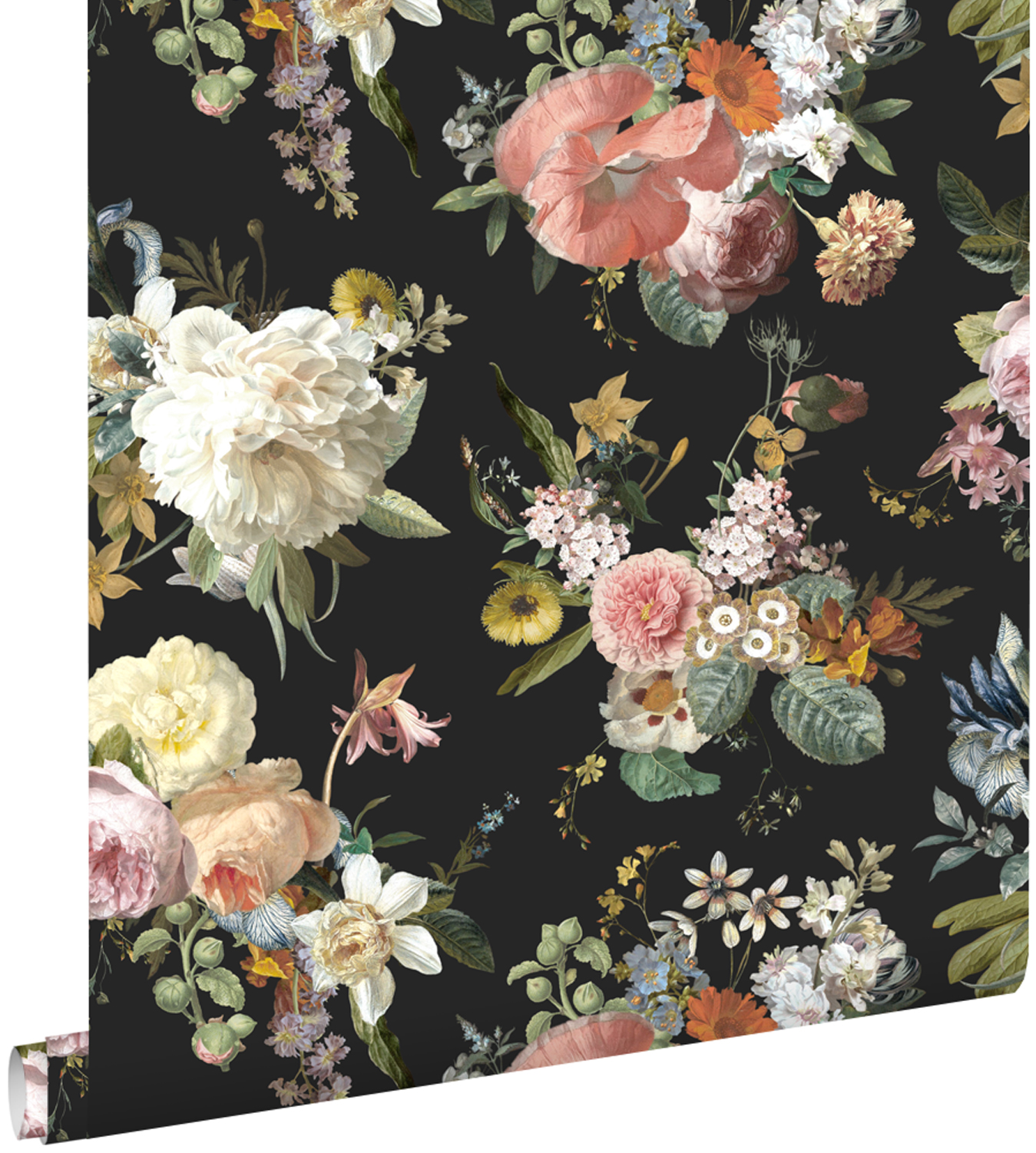 Estahome papel de parede flores vintage preto 53 cm x 10.05 m