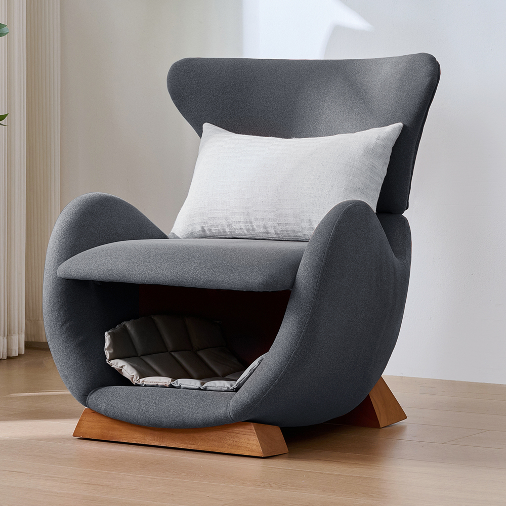 Poltrona lounge em tecido cinzento com nicho para animal de estimação