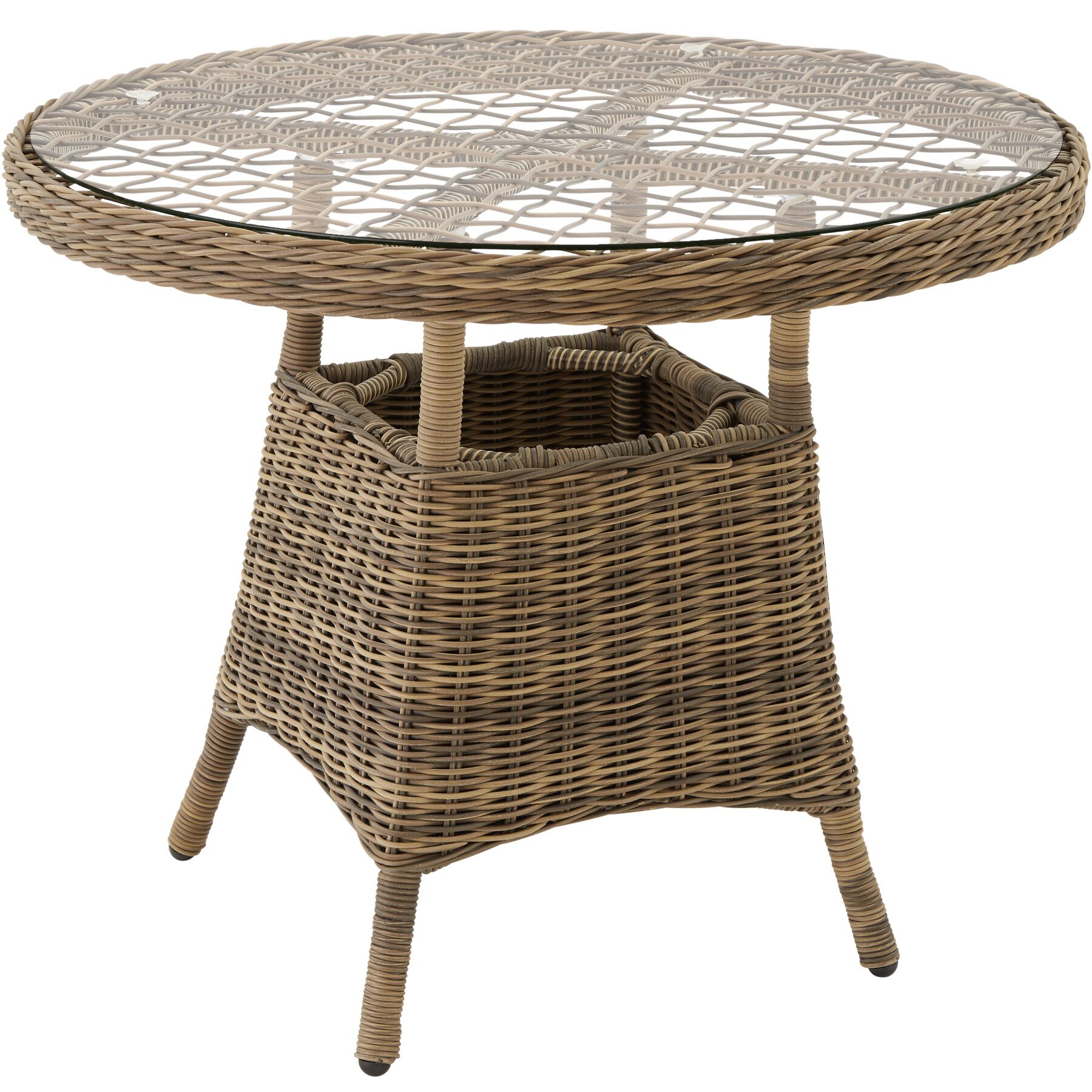 Mesa de jardín, alumínio e rattan, placa de vidrio 91 x 73,5 cm natural