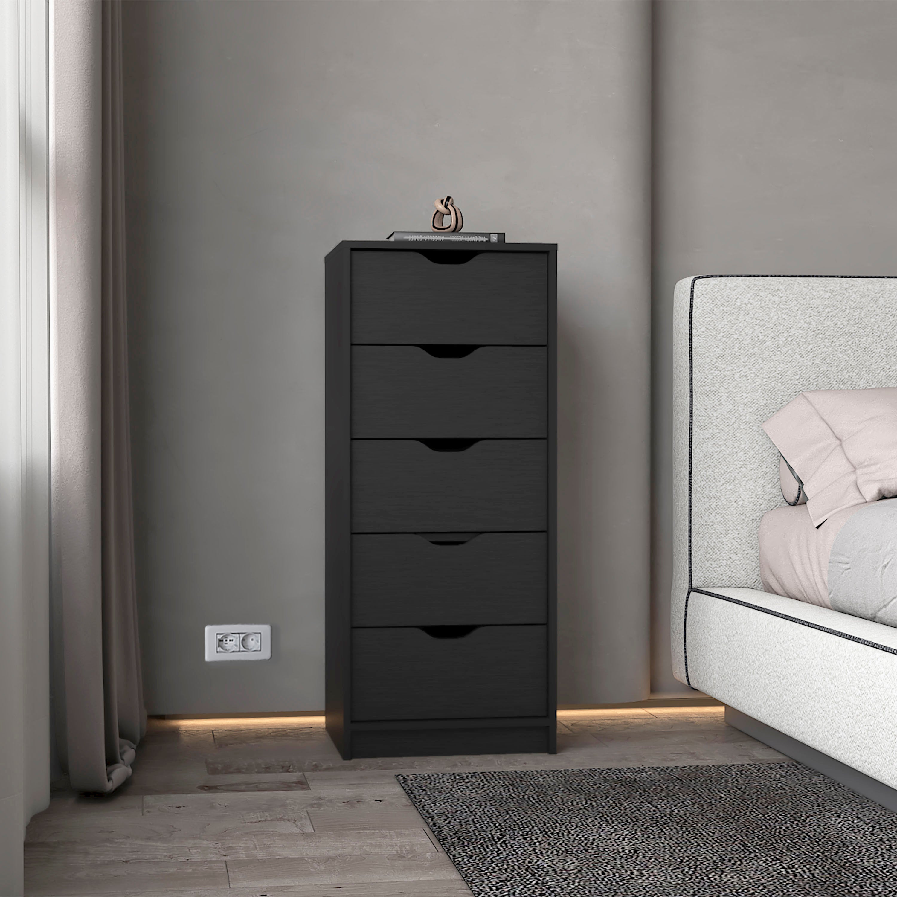 Cómoda basilea em melamina com 5 gavetas com calhas metálicas
