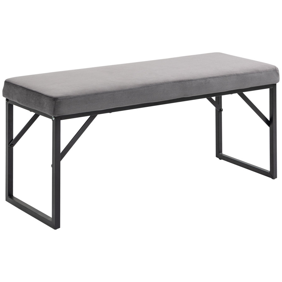 Banco estofado em veludo poliéster cinzento escuro 2 lugares 100x35x47 cm