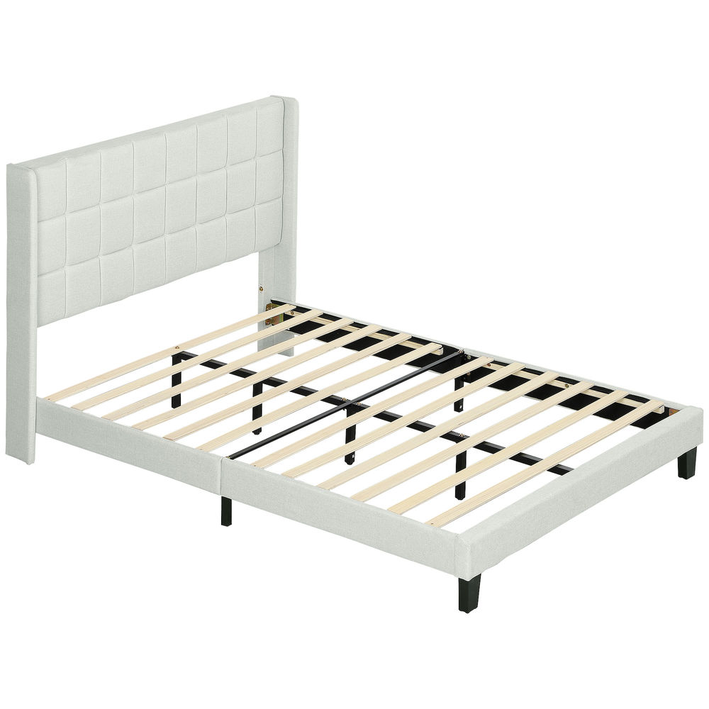 Estrutura de cama 142x197x110 cm linho, madeira de eucalipto color beige