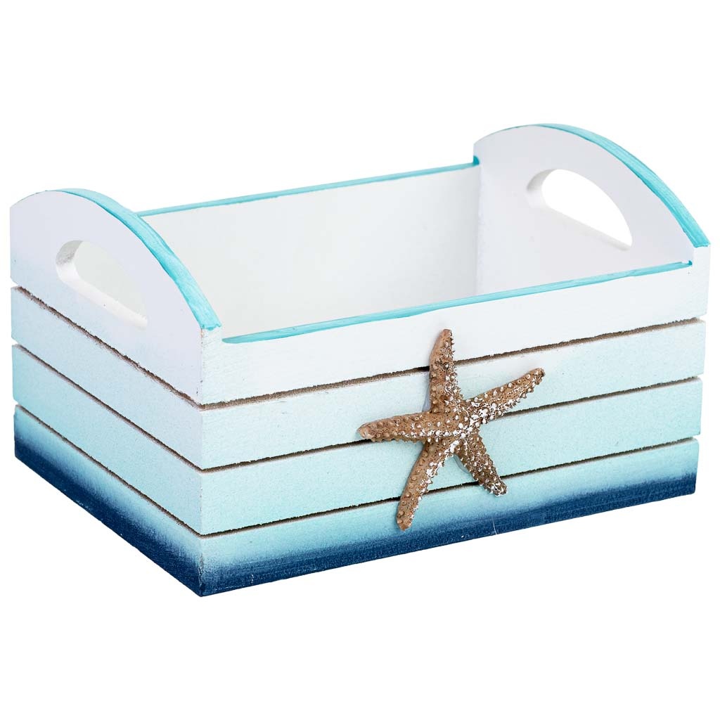 Tabuleiro decorativo em madeira com estrela azul, 18x14x11 cm