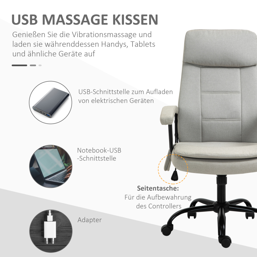 Cadeira de escritório ergonómica com massagem vibeção beje regulável