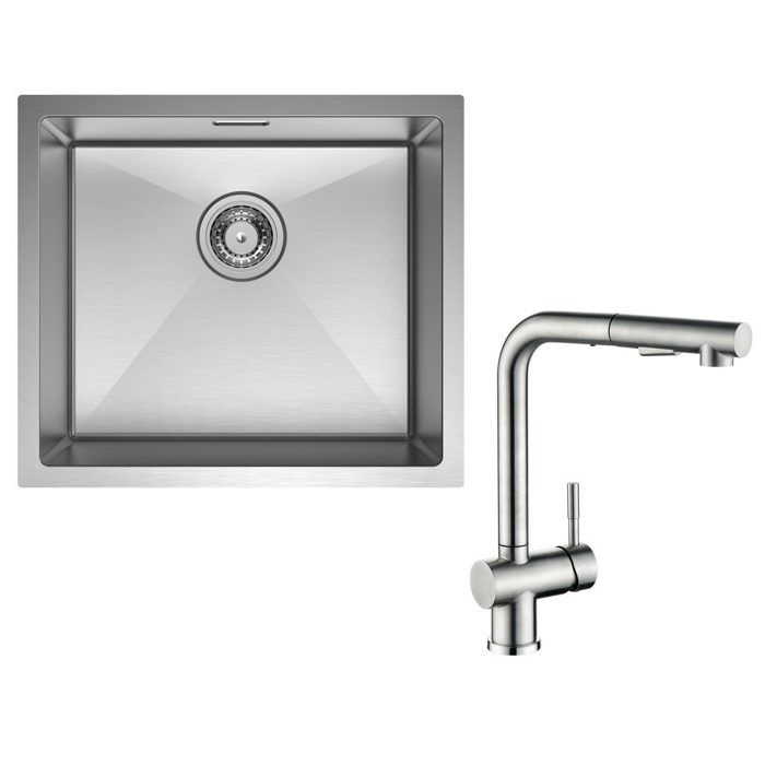 Pia de cozinha de encastrar 1 cuba 50×44cm aço inox escovado, misturadora d