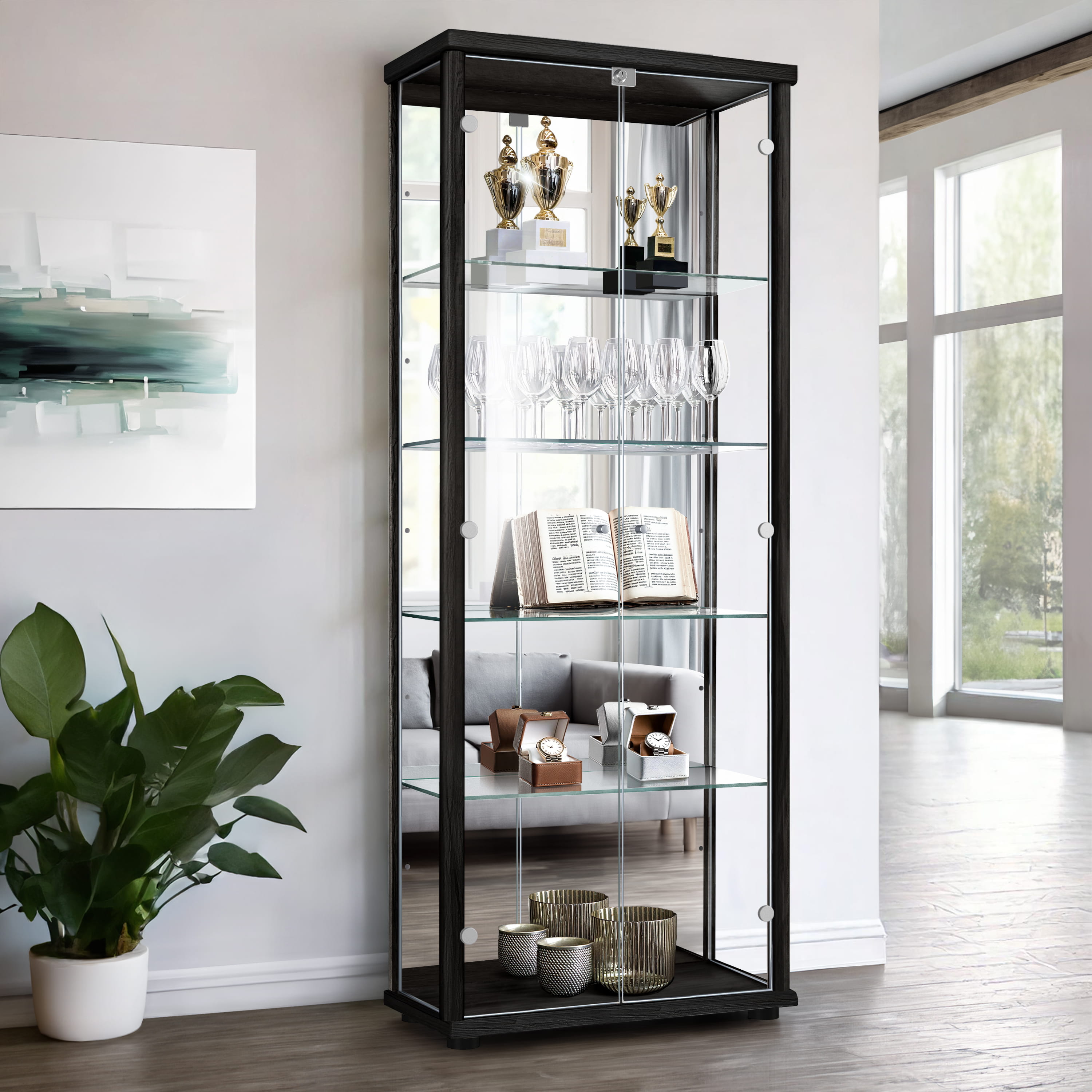 K-möbel vitrine cristal preto 176x67x33 cm com espelho, LED, fechadura