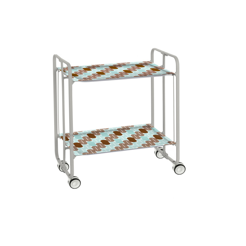 Carrinho de serviço dobrável bauhaus, armação de metal cinza, 2 bandejas
