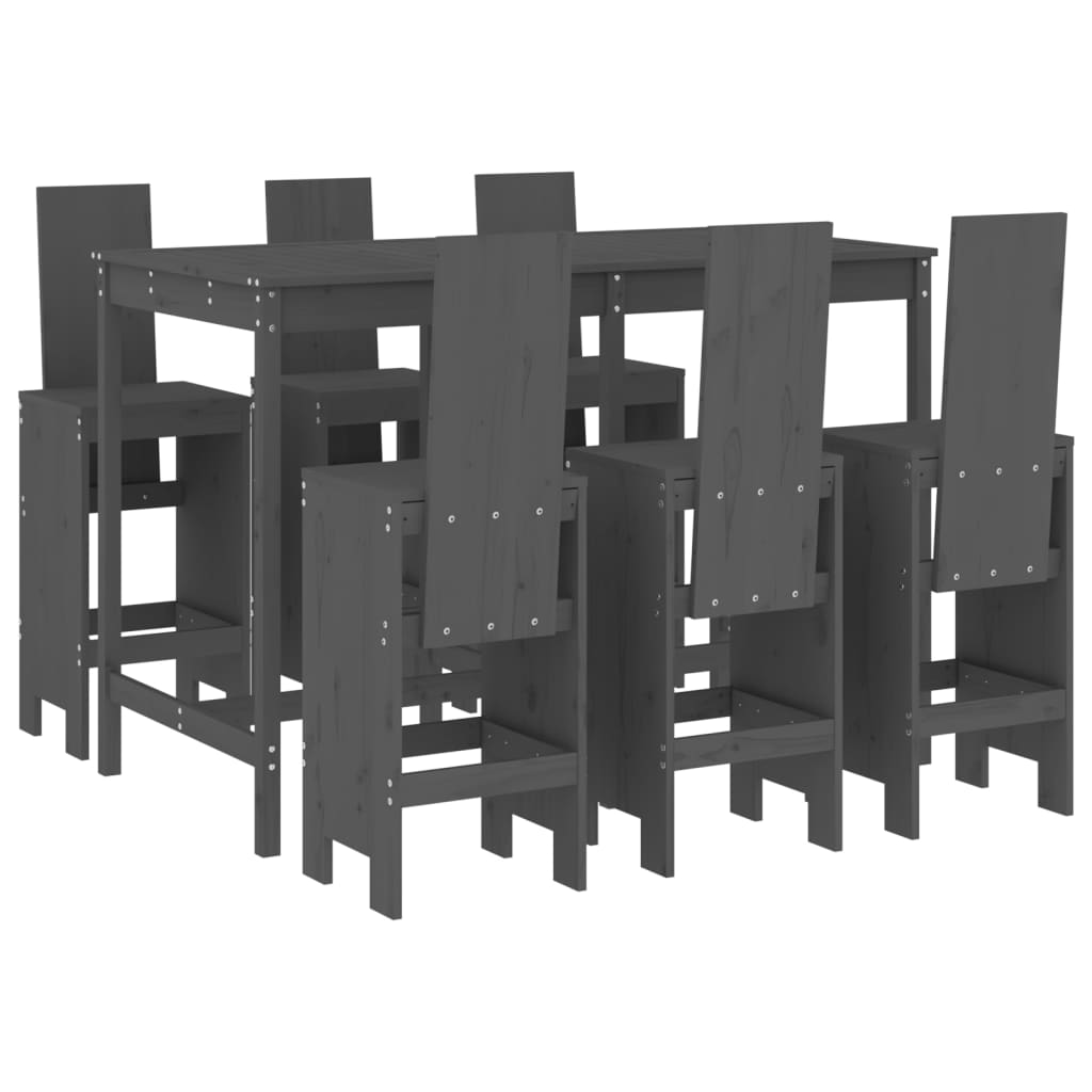 vidaXL set de mesa y taburetes altos jardín 7 piezas madera pino gris
