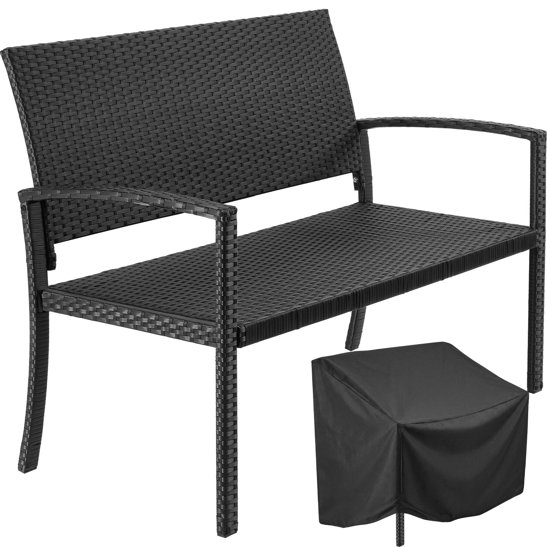 Tectake 2bcos jardim polirratan resistente intemperies braços as, preto