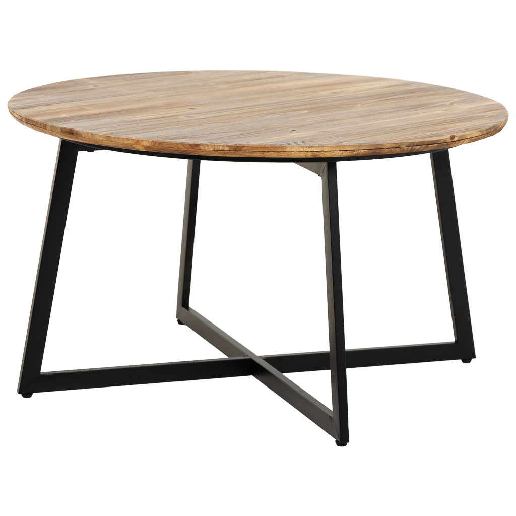 Mesa de centro redonda em metal e madeira 80x80x45h cm