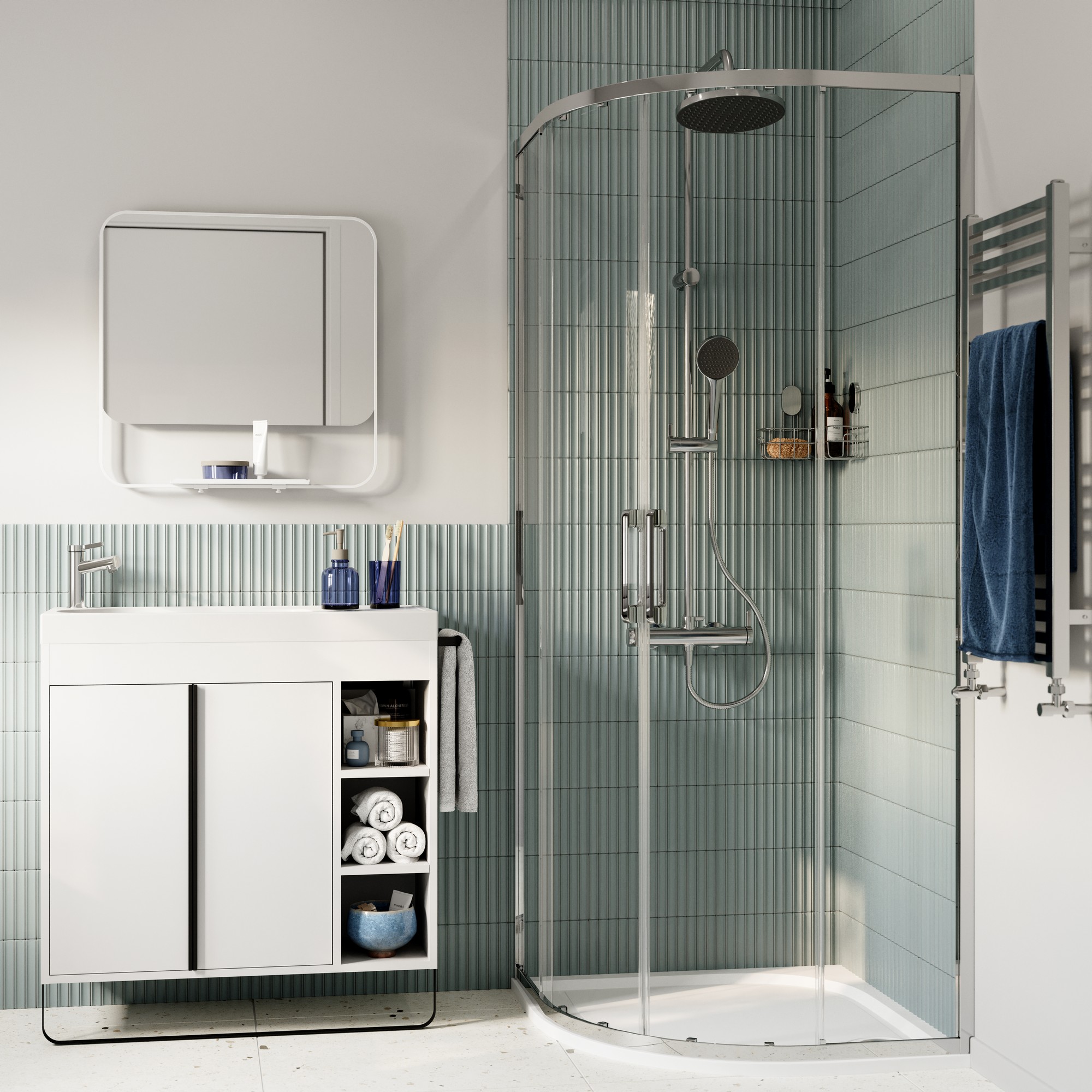Resguardo quarto de círculo cromado com vidro transparente 80cm odalia