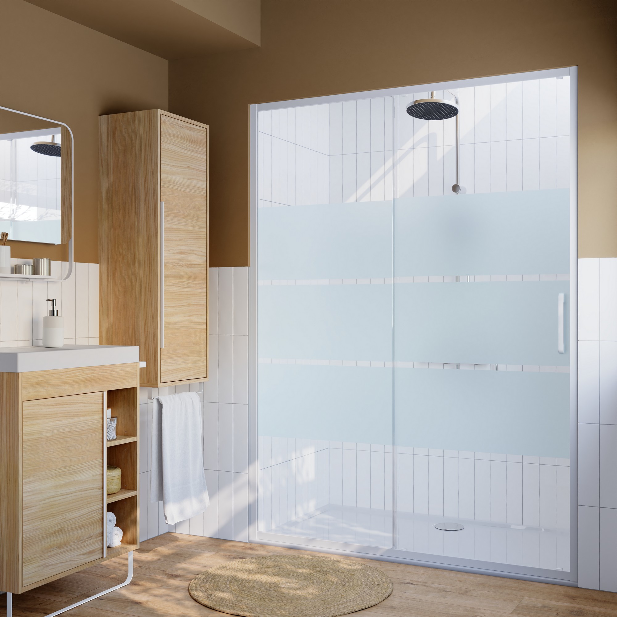 Painel de correr branco com vidro serigrafado 140cm odalia