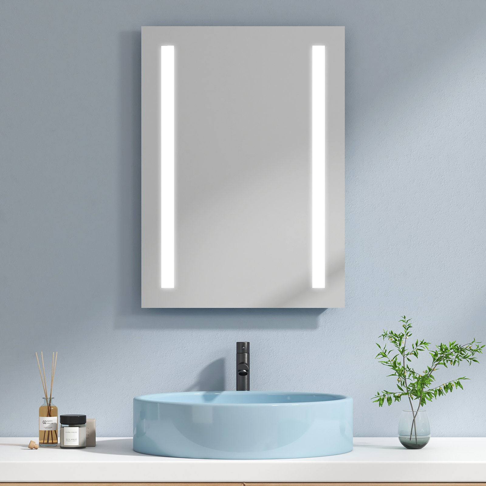 Emke espelho de banheiro espelho LED de parede 50x70 cm com luz branca fria