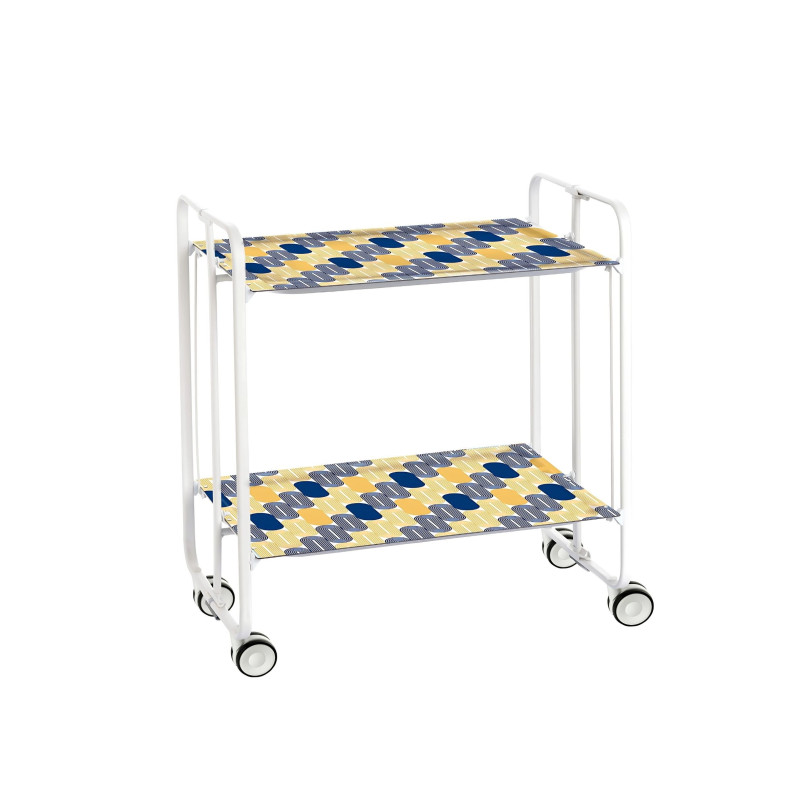 Carrinho de serviço dobrável bauhaus, armação de metal branco, 2 bandejas
