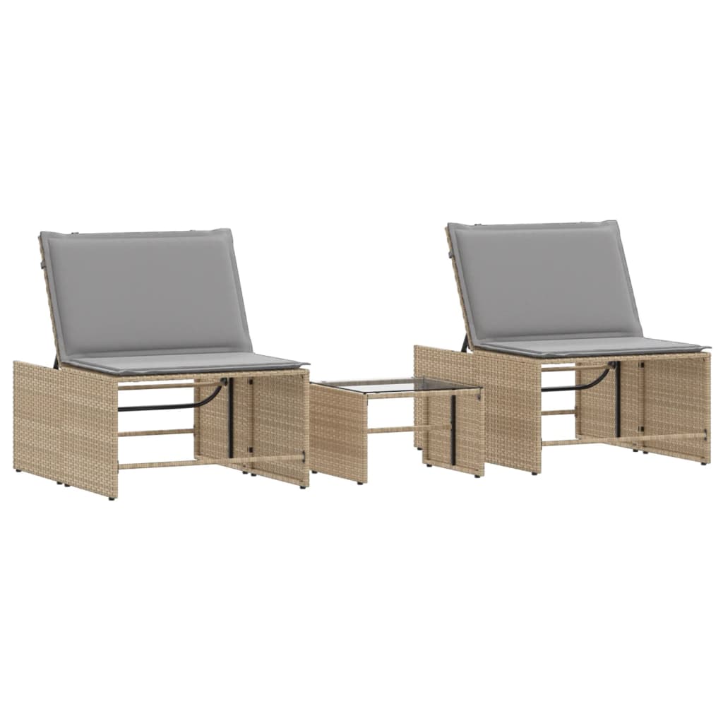 vidaXL tumbonas con mesita 2 unidades ratán sintético beige