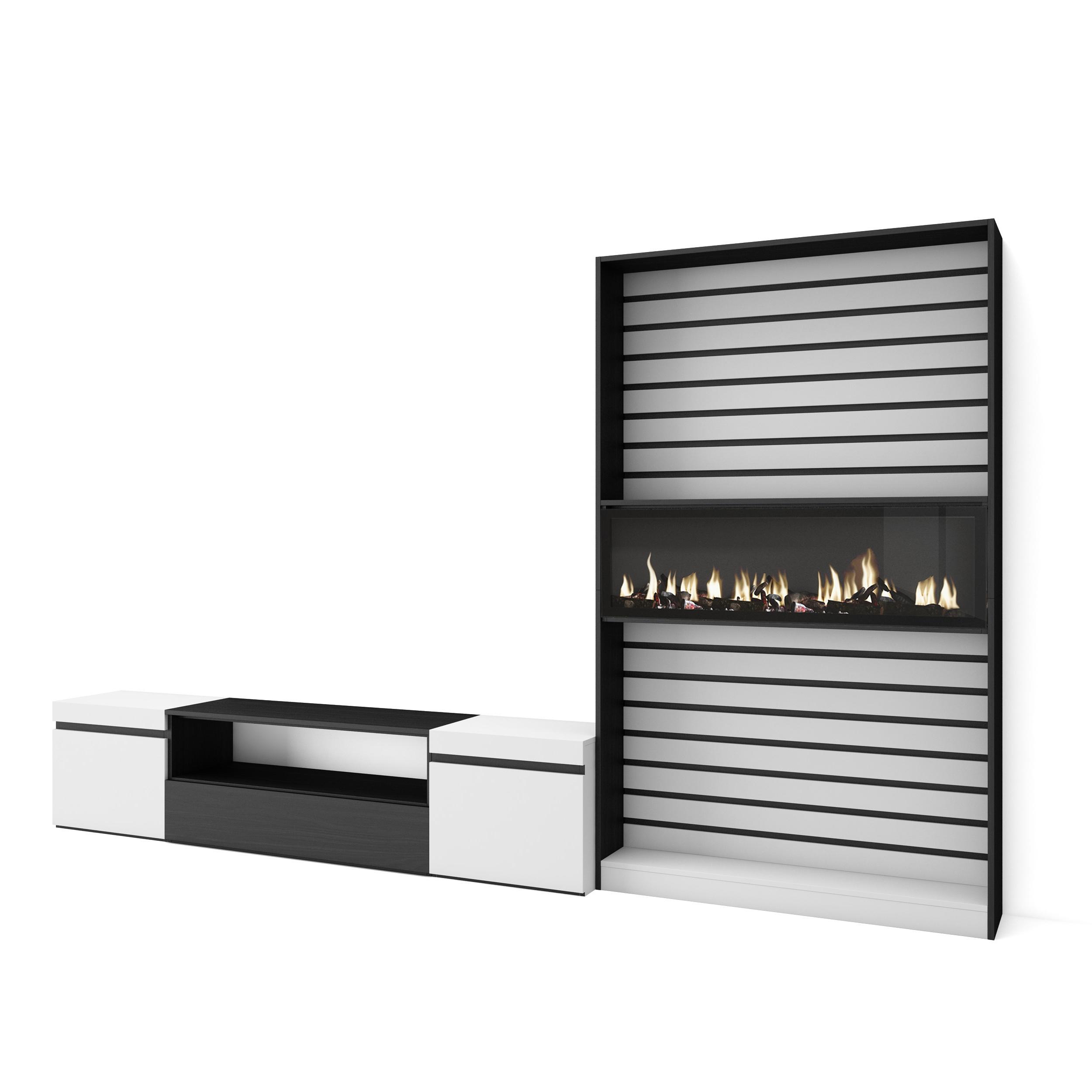 Móveis tv, 310x35x186cm, branco e preto, lareira eléctrica xxl rf2845