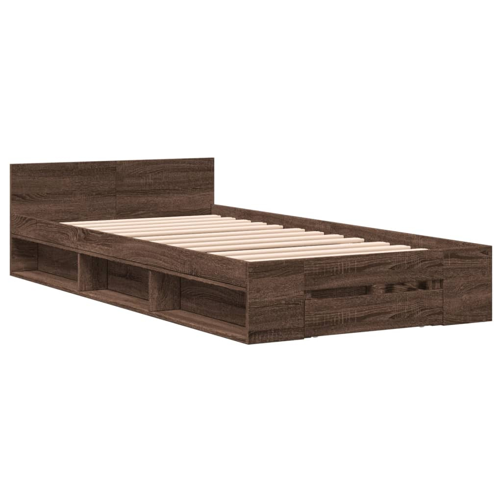 vidaXL cama con cajón madera de ingeniería marrón roble 75x190 cm