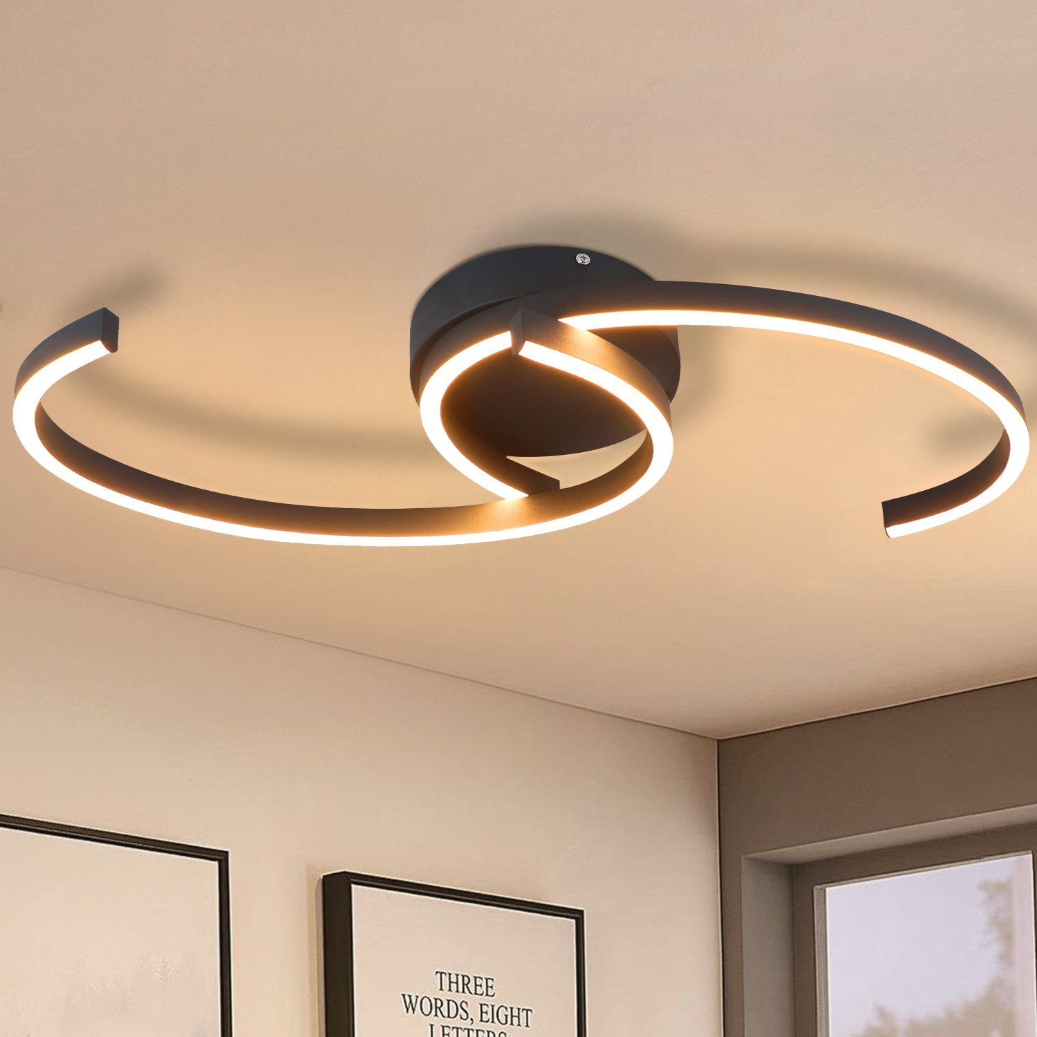 Nettlife moderna luz de teto LED 60 cm preto 24 w branco quente lâmpada