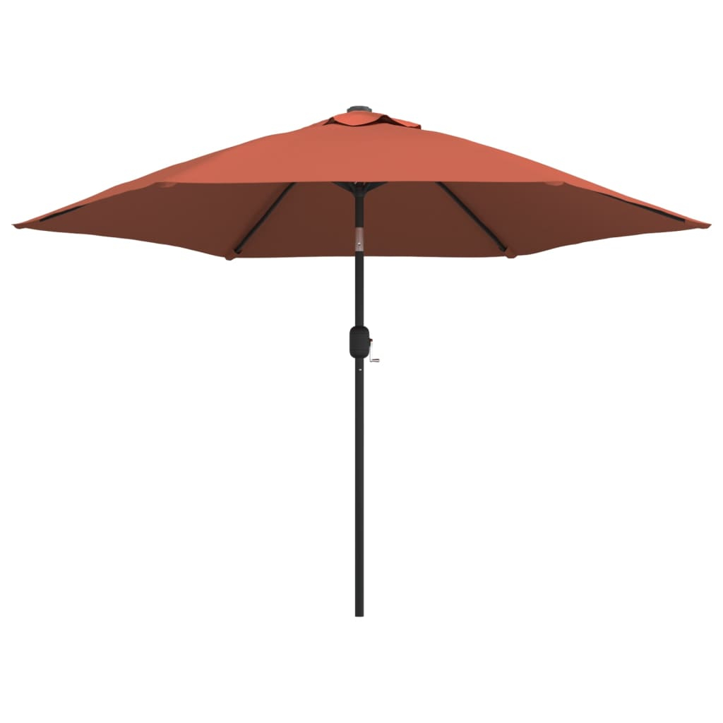 Guarda-sol de jardim vidaxl com luzes LED, haste de aço, terracota, 300 cm
