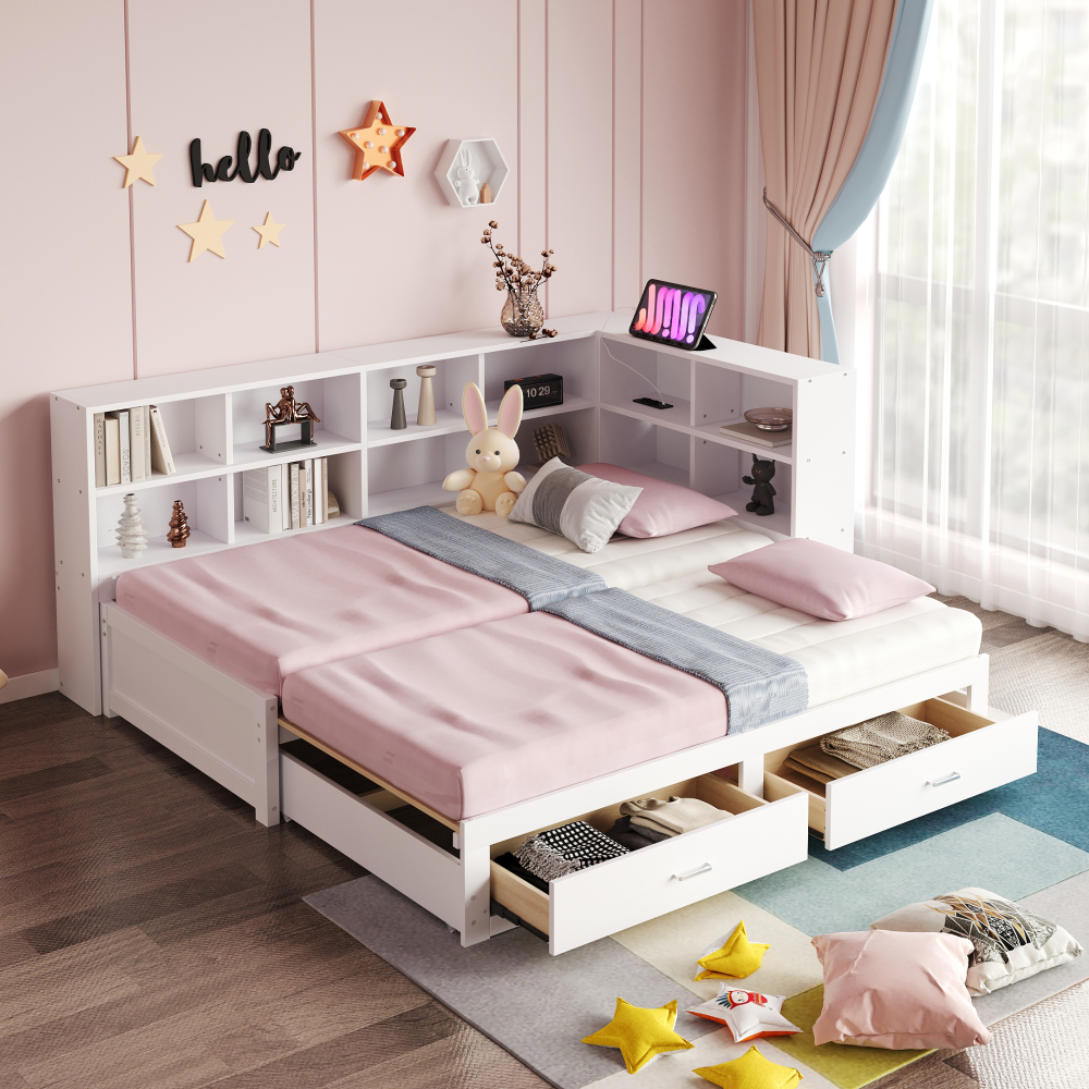 Sofá cama 90 180x190cm com arrumação e tomadas madeira – branco