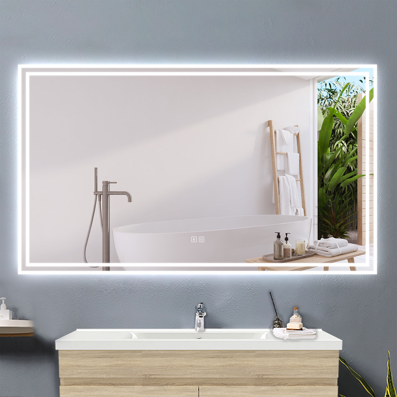 Aica espelho de casa de banho LED 120×70cm,bluetooth,anti-embaciamento