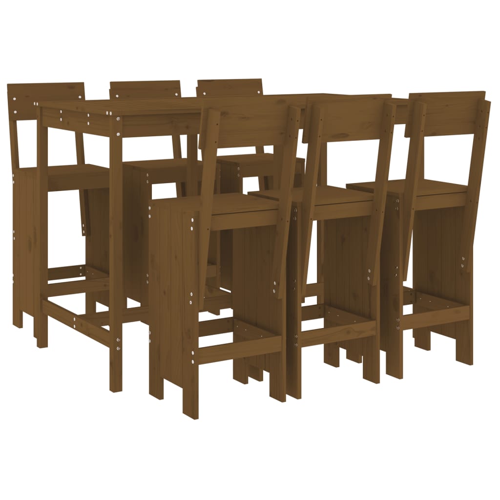 vidaXL mesa y taburetes altos de jardín 7 pzas madera pino marrón miel