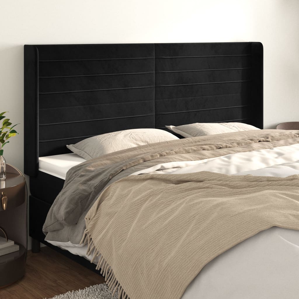 Cabeceira de cama c/ abas veludo 183x16x118/128 cm preto ptob3912