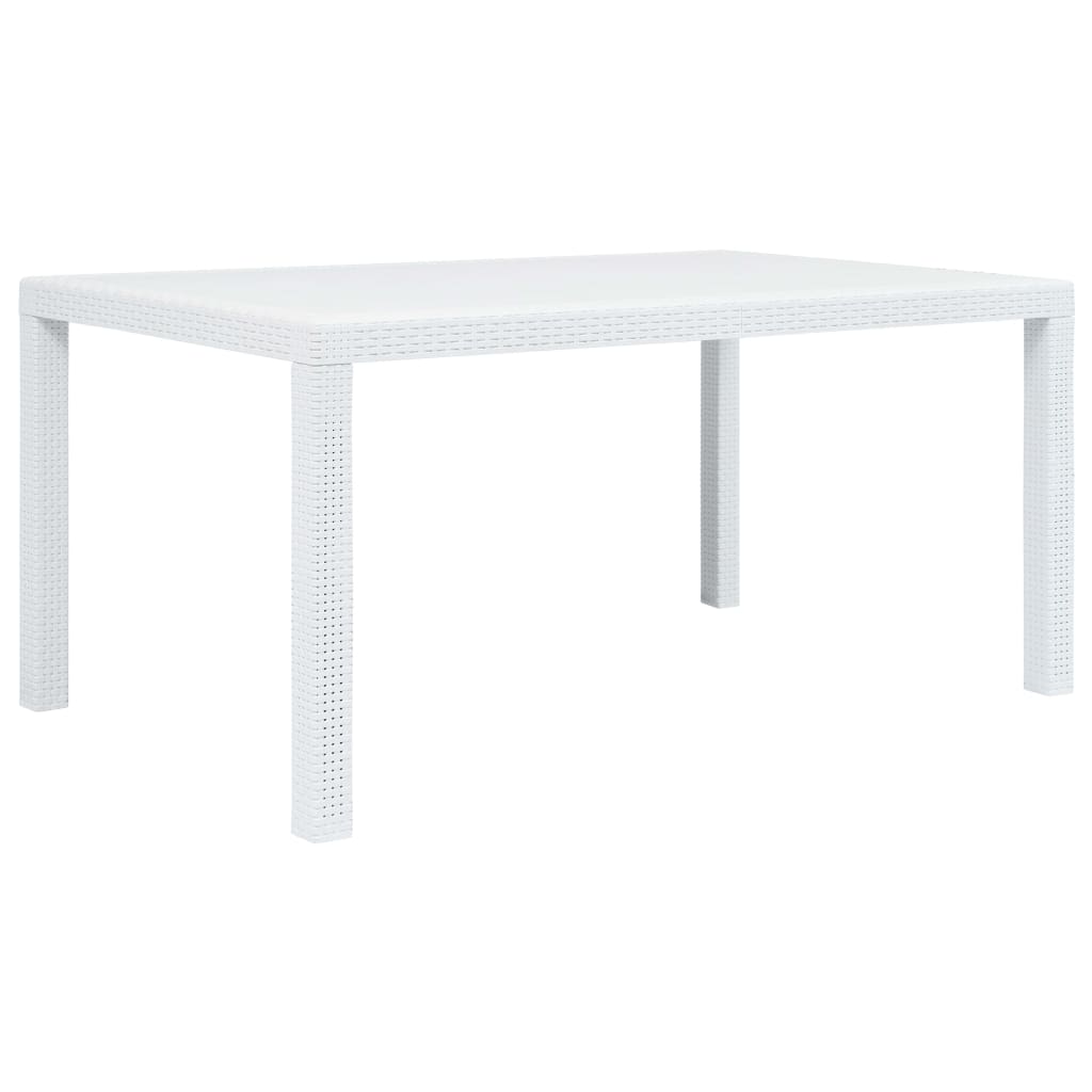 Mesa de jardim 150x90x72 cm plástico branco com aspeto de vime pt3202