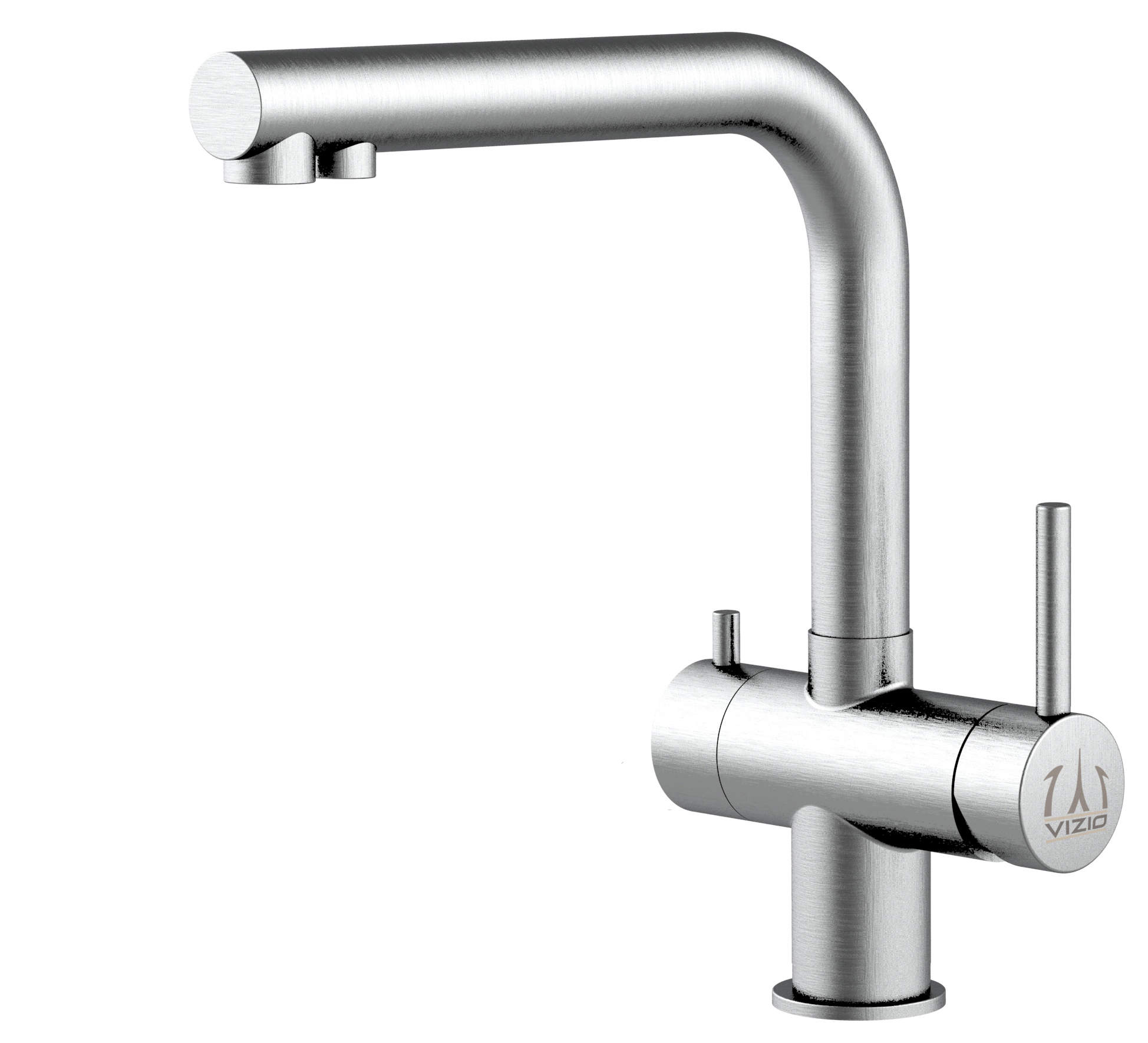 Torneira de cozinha 4 vias aço inox bico giratório em l, escovado
