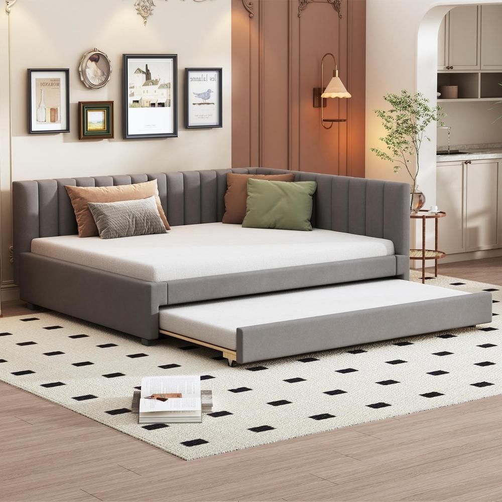 Sofá cama 140x200 cm veludo conversível com somier cinza
