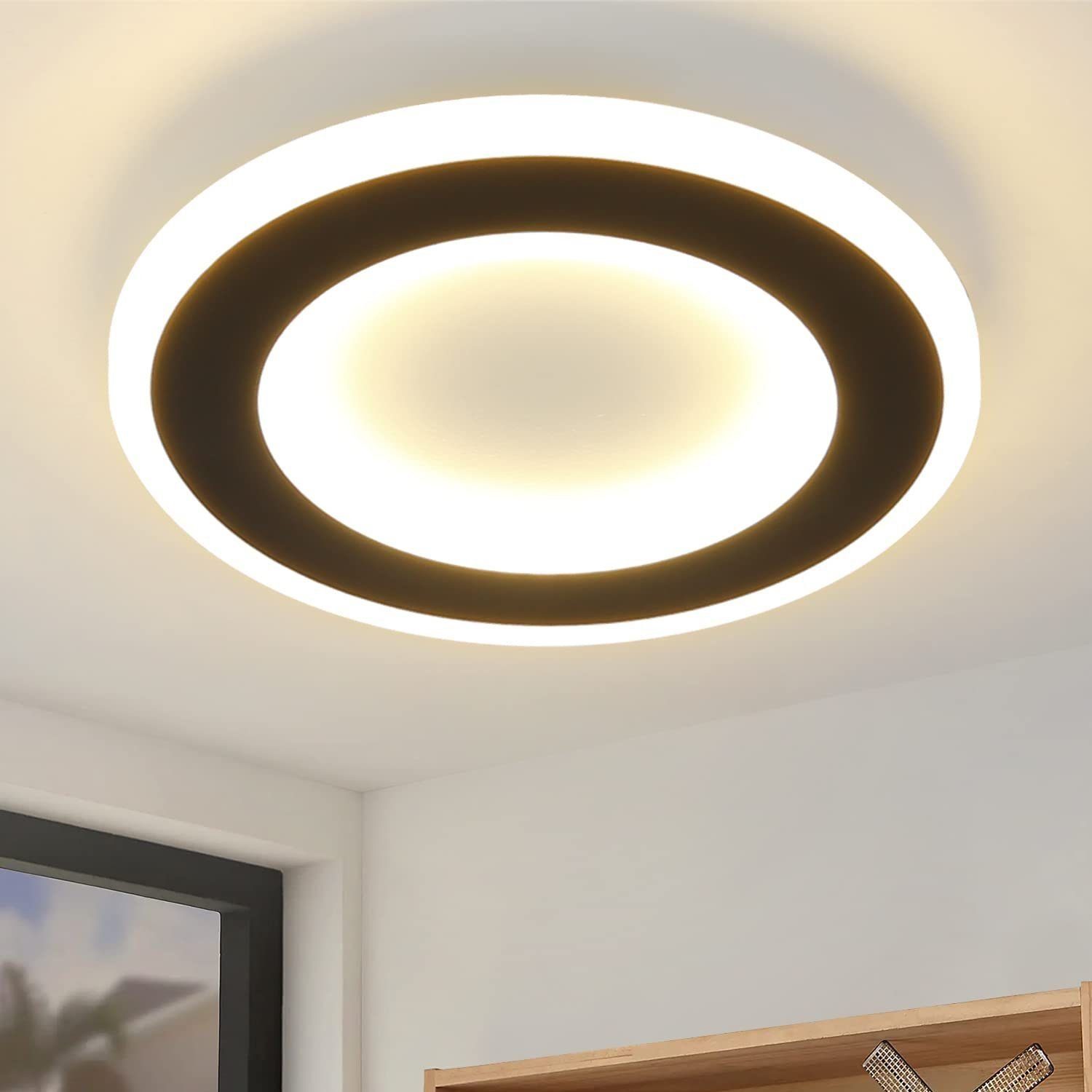 Nettlife LED luz de teto 23 w preto redondo moderno branco quente 24 cm