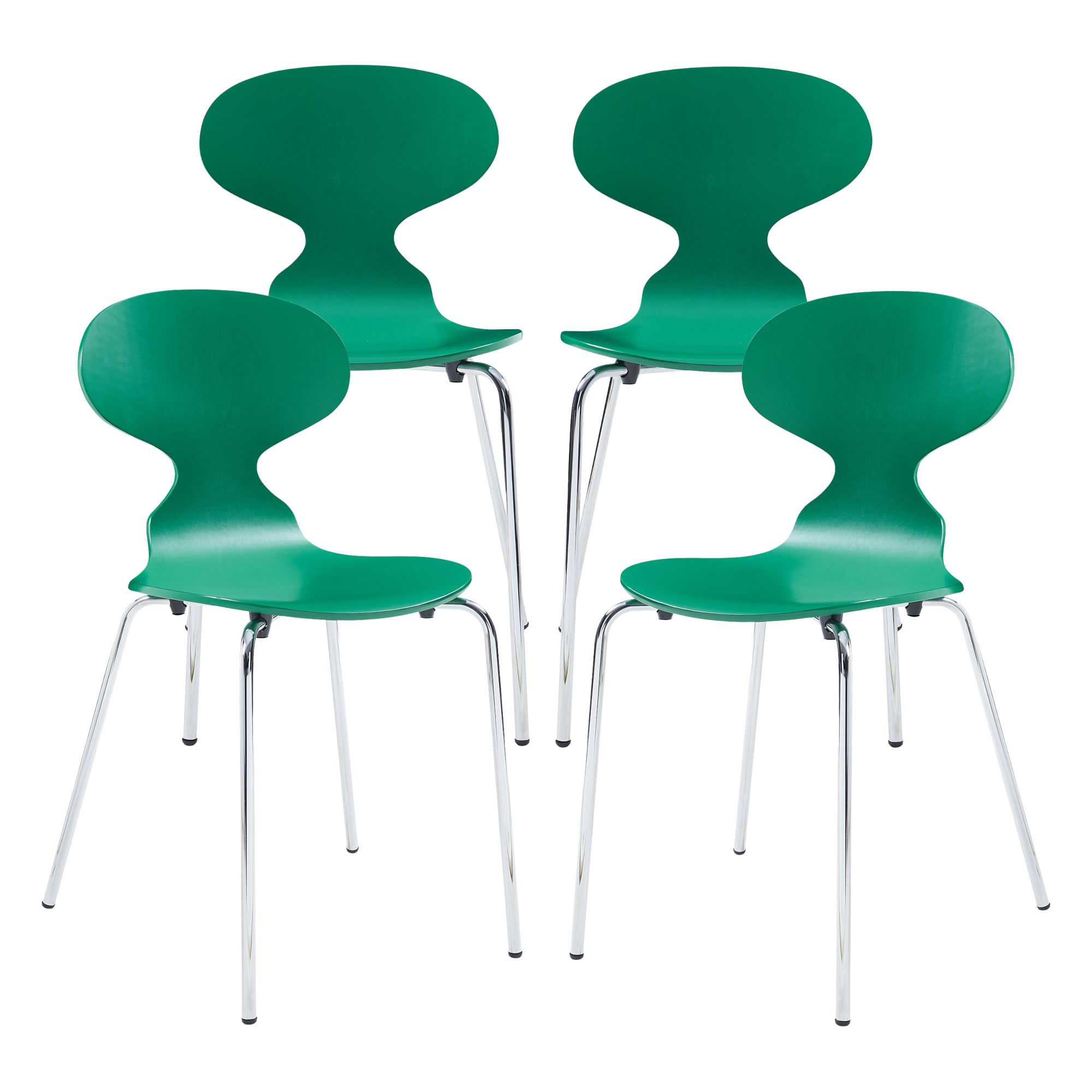Conjunto de 4 cadeiras de jantar kil 80x47x48cm verde/cromo [en.casa]